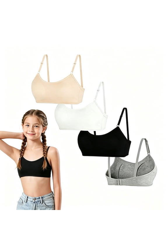 Early Adolescent Breathable Sweat Wicking Cotton Starter Training Bras Big Teens 10-16 No Underwire Lightly Padded, Custom Slim Soft Straps Air Flow Comfort Developmental Support Bra
