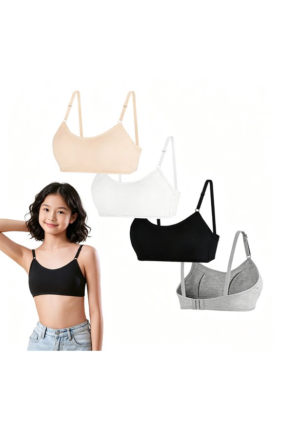 Early Adolescent Gentle Cotton Starter Training Bras for Girls 10-16 Wire-Free Micro Light Padding, Adjustable Soft Straps Breathable Mild Support Bra for First Puberty Growth Stage