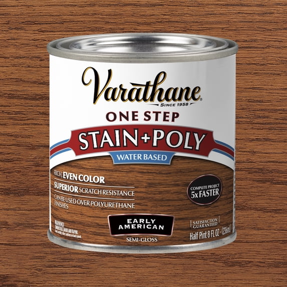 Early American, Varathane One Step Interior Wood Stain + Polyurethane, Semi-Gloss -384363, Half Pint