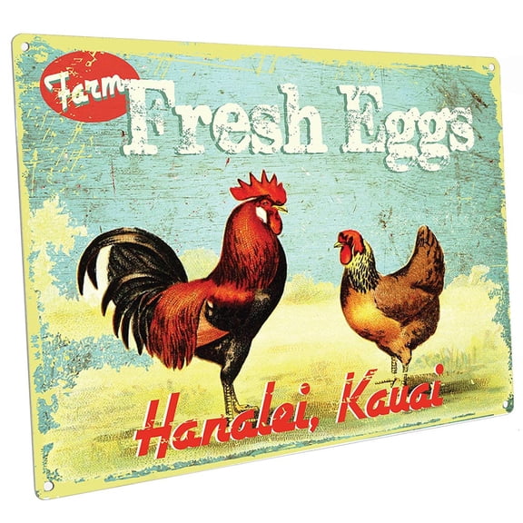 Early Bird Farms Fresh Eggs 9"x12" Metal Sign, Wall Decor for Farm and Country