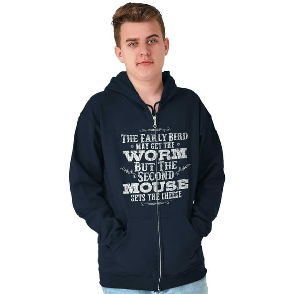 Early Bird Gets Worm Mouse Cheese Unisex Fleece Graphic Zip Up Hoodie Brisco Brands 5X