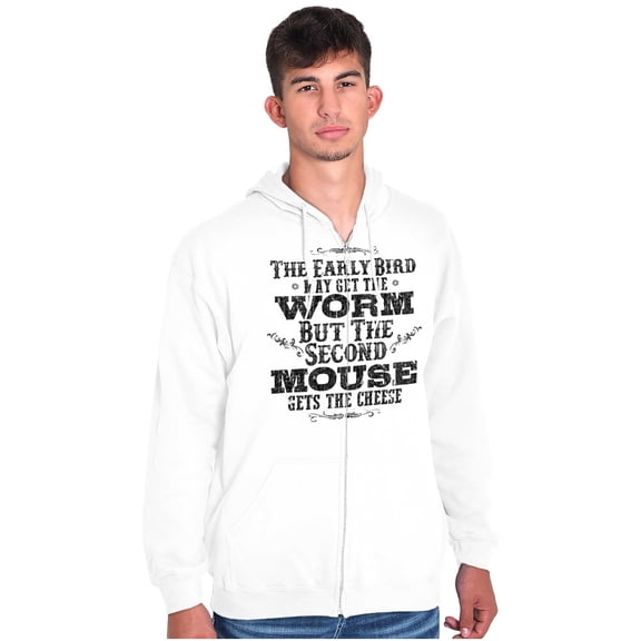 Early Bird Gets Worm Mouse Cheese Zip Up Hoodie Men's Women's Brisco Brands S