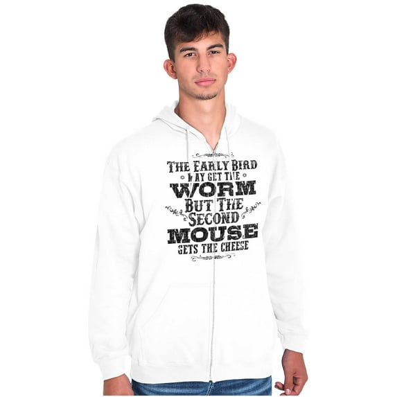 Early Bird Gets Worm Mouse Cheese Zip Up Hoodie Men's Women's Brisco Brands X