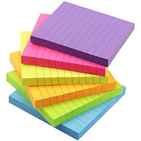 Early Buy 6 Bright Color Lined Sticky Notes Self-Stick Notes 3 in x 3 in, 100 Sheets/Pad, 6 Pads/Pack