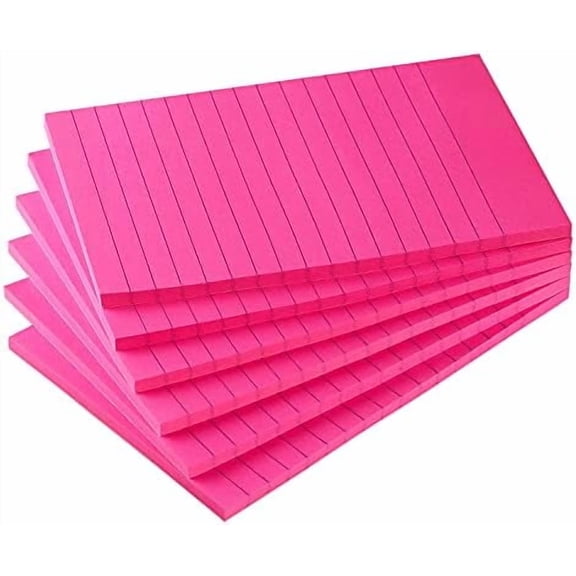 Early Buy 6 Pads Lined Sticky Notes with Lines 4x6 Self-Stick Notes Bright Color Sticky Notes, 45 Sheets/Pad (Rose Red)