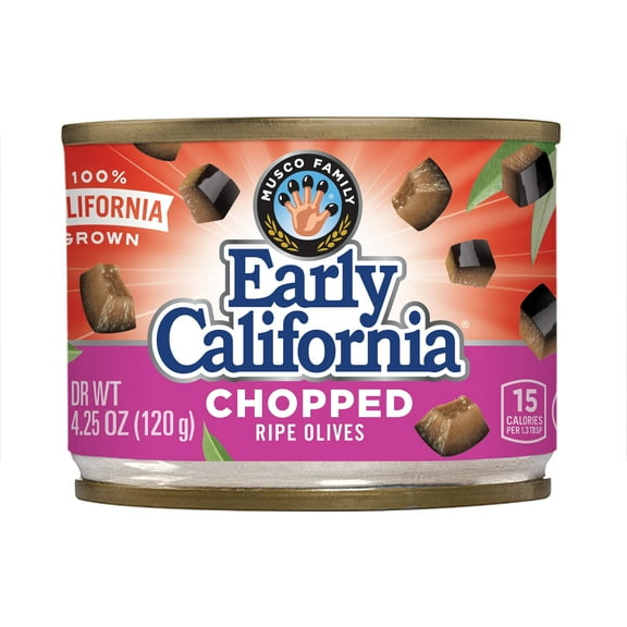 Early California - Chopped Black Ripe Olives 4.25 oz Can. Major Allergens Not Contained.