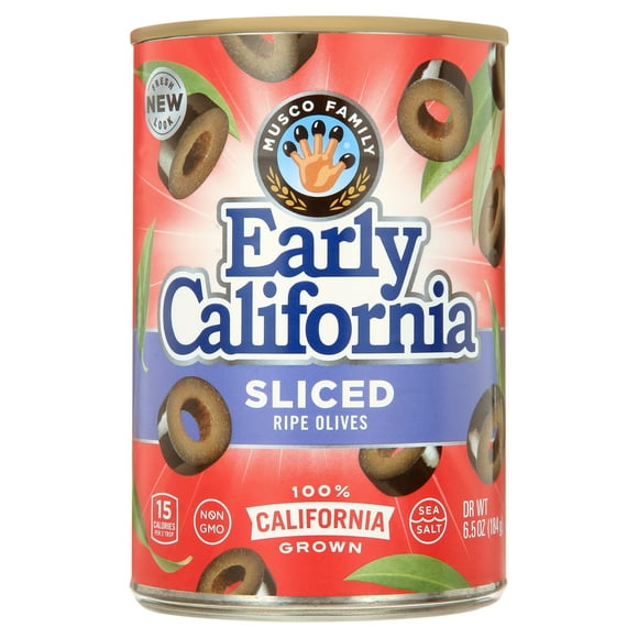Early California Ripe Olives, Sliced, 6.5 oz Can. Major Allergens Not Contained. Gluten Free.
