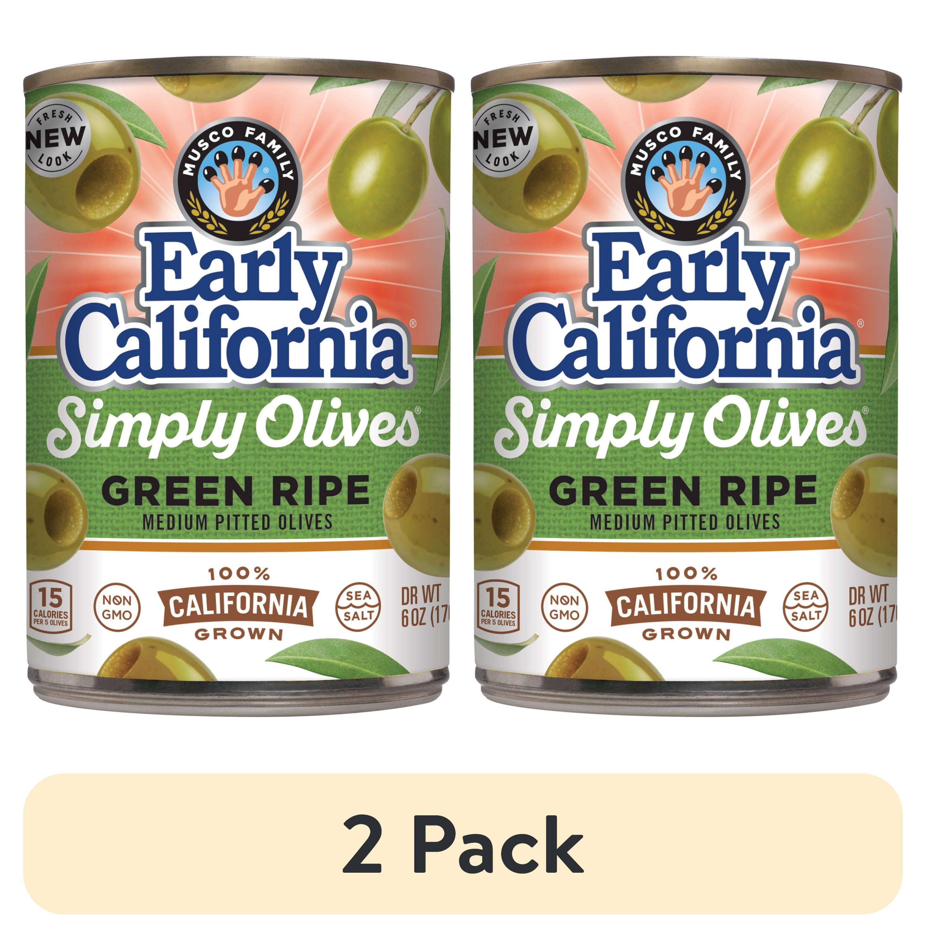 (2 pack) Early California Simply Green Ripe Medium Olives 6 oz Can. Allergens Not Contained, Gluten Free