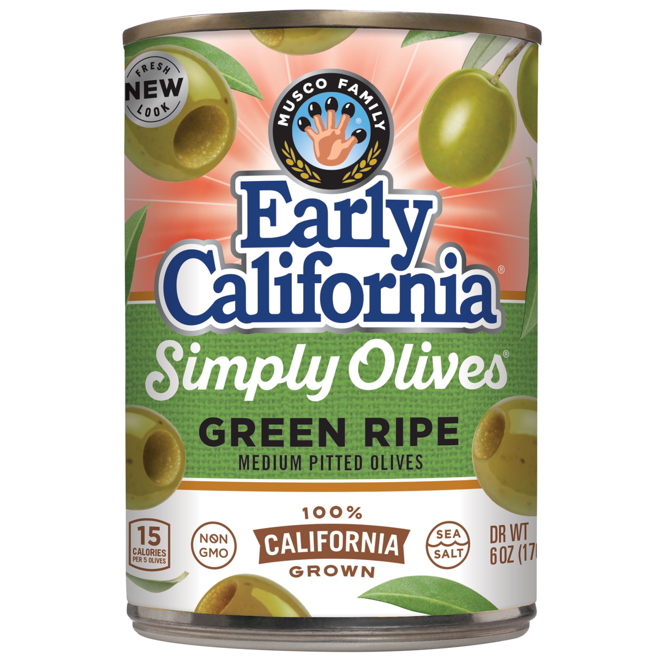 Early California Simply Green Ripe Medium Olives 6 oz Can. Allergens Not Contained, Gluten Free