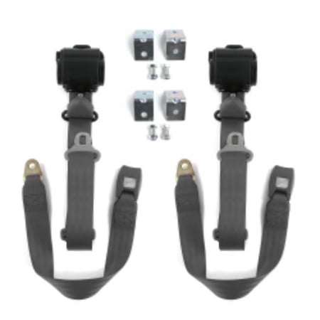 Early Cars 1928-1932 Standard 3 Point Charcoal Retractable Bucket Seat Belt Kit with Bracketry - 2 Belts