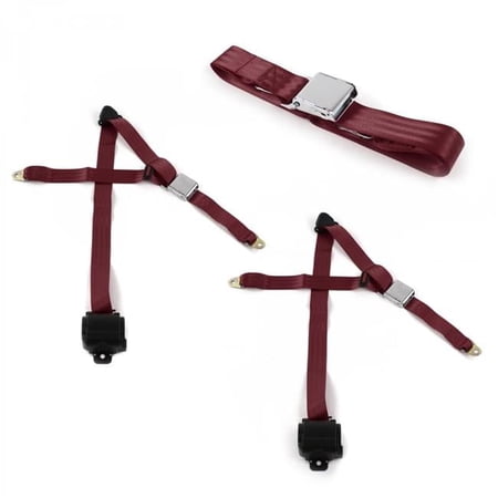 Early Cars 1935-1940 Airplane 3 Point Burgandy Retractable Bench Seat Belt Kit - 3 Belts