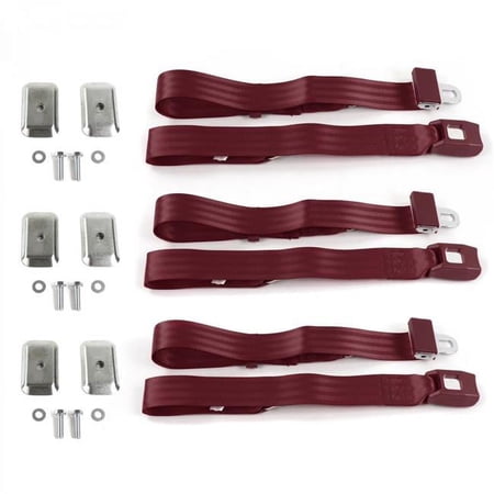Early Cars 1935-1940 Standard 2 Point Burgandy Lap Bench Seat Belt Kit with Bracketry - 3 Belts