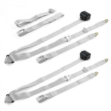 Early Cars 1935-1940 Standard 3 Point Gray & Grey Retractable Bench Seat Belt Kit - 3 Belts