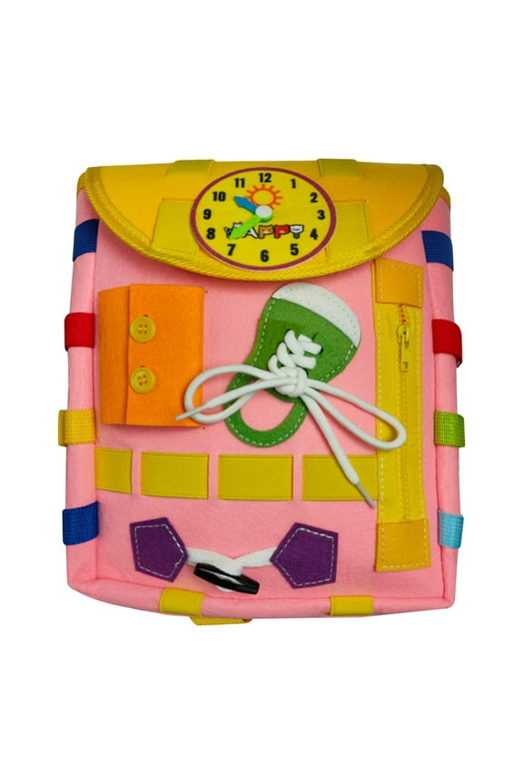 Early Childhood Education Bag Activity Learning Board Toy Backpack Busy Board Sensory Toddler Travel Toy with Zippers Buckles Laces Fine Motor Skills Development 1 3 Years Gift