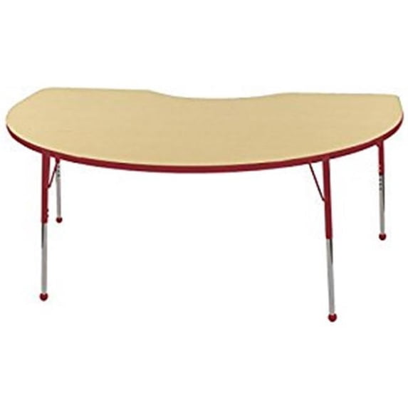 Early Childhood Resources ELR-14104-MRD-SB 48 x 72 in. Kidney Everyday T-Mold Adjustable Activity Table - Maple & Red - Standard Ball