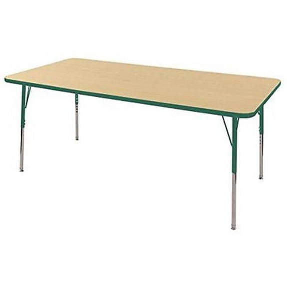 Early Childhood Resources ELR-14113-MGN-SS 36 x 72 in. Rectangular Adjustable Activity Table with Standard Legs, Swivel Glides - Maple & Green