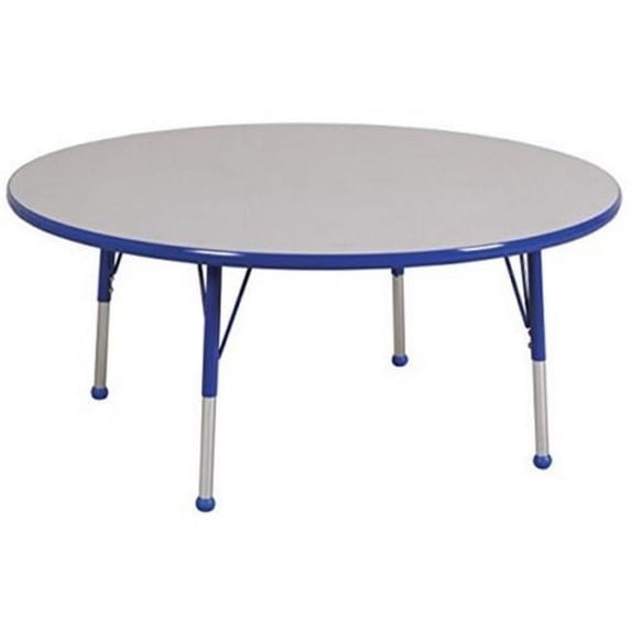 Early Childhood Resources ELR-14215-GYBLBLSB 48 in. Thermo-Fused Round Adjustable Activity Table with Standard Legs, Ball Glides - Grey & Blue