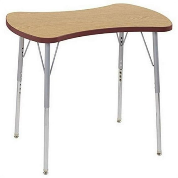 Early Childhood Resources ELR-14729-OKBYSVSS 48 in. Bowtie Contour Adjustable Activity Table with Standard Legs, Swivel Glides - Oak, Burgundy & Silver