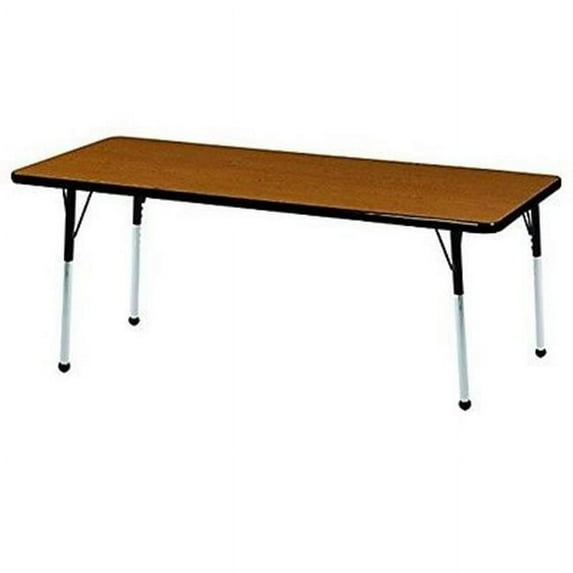 Early Childhood Resources ELR14108P6X10-OKBKTB 24 x 60 in. Rectangular Activity Table with Toddler Legs & 6 x 10 in. Chairs, Ball Glides - Oak & Black
