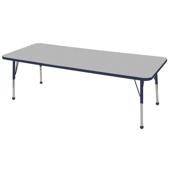 Early Childhood Resources ELR14112P8X16-GNVSB 30 x 72 in. Rectangular Activity Table with Standard Legs & 8 x 16 in. Chairs, Ball Glides - Gray & Navy