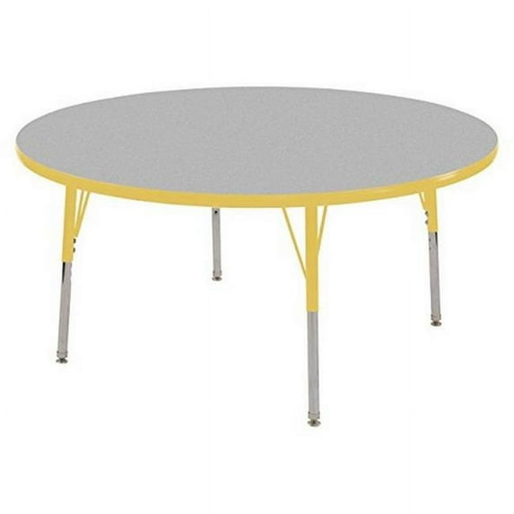 Early Childhood Resources ELR14124P8X14-GYESS 60 in. Round Activity Table Standard Legs & 8 x 14 in. Stack Chairs, Swivel Glides - Gray & Yellow