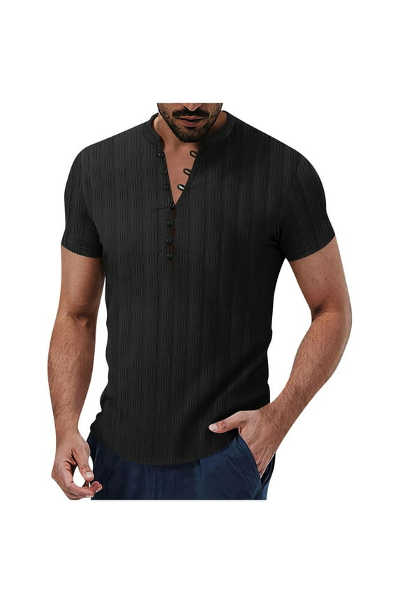 Men's Casual Lining Round Neck Shirt Top Plain Collar Summer Casual Short Sleeved Round Neck Top