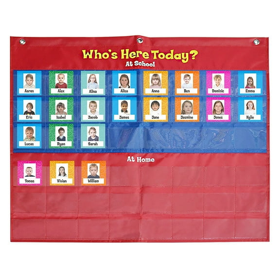 Early Education Resources School Classroom Attendance Pocket Chart with 72 Color Cards Teacher Accessories for Classroom Management Early Education