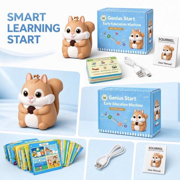 Early Education Talking Reading Machine with Animal Shaped Reader and Interactive Learning Cards USB Rechargeable Audio Device