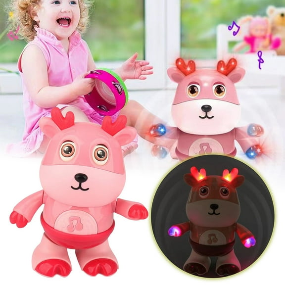 Early Education Toy for Preschoolers Interactive Baby Cow Music Toy with LED Light and Dancing – Educational Music Toy for Baby Toddler and Early Learning, 4.9×4.9×8 inch, Pink