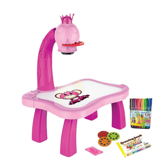 Early Education Toys Drawing Projector Table for Kids - Smart Projector Desk with Light Music Doodle Drawing Board Erasable Projection Painting Machine for Young Artists