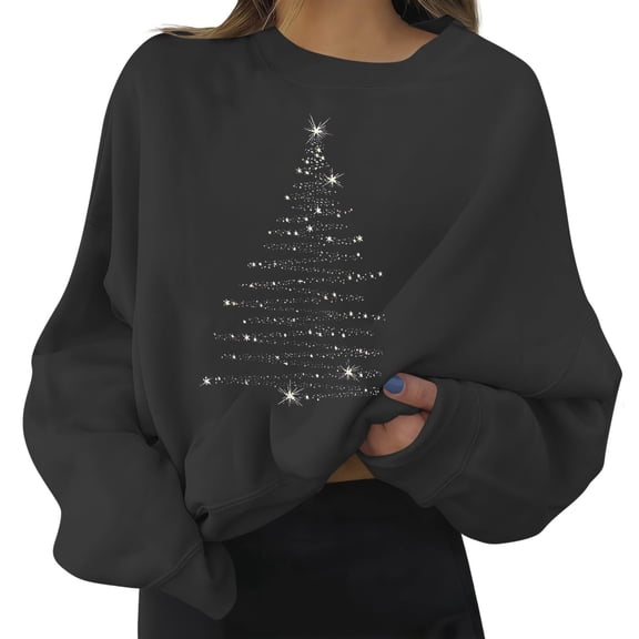 Early Fall Fashion Christmas Round Neck Fashionable Printed Sweatshirt Long Sleeved Top Sweatshirt Classic-Fit Long-Sleeve T-Shirt (Available in Plus Size)