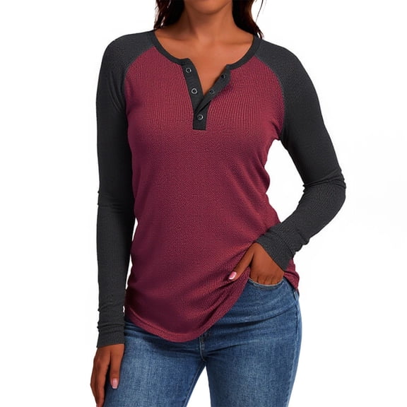 Early Fall Fashion! Comdrip Women's Long Sleeve Knit Shirts Casual Loose Button Up V Neck Tops 2025 Fall Basic Tee Blouse Womens Casual Tops Red S