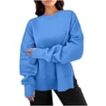 thumbnail image 1 of Early Fall Fashion Solid Color Round Neck Drop Shoulder Side Slit Loose Casual Sweatshirt Classic-Fit Long-Sleeve T-Shirt (Available in Plus Size), 1 of 7