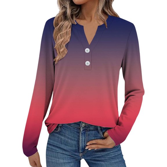 Early Fall Fashion, Yigetop Women Fashion Casual Long Sleeve Button Tops Shirts Blouses Tops Henley Shirts for Women Hot Pink 2XL