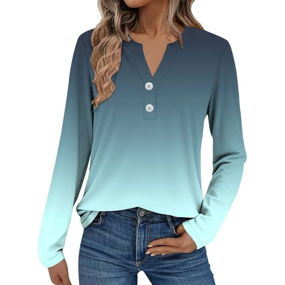 Early Fall Fashion, Yigetop Women Fashion Casual Long Sleeve Button Tops Shirts Blouses Tops Henley Shirts for Women Mint Green S