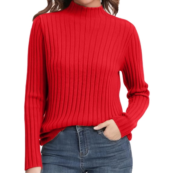 Early Fall Fashion, Yigetop Women's Turtleneck Sweaters 2025 Fall Long Sleeve Pullover Sweater Ribbed Knit Basic Tops Cute Sweaters Red 2XL