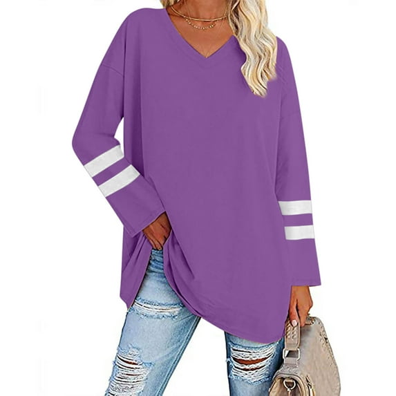 Zpanxa Women's Casual V-Neck Long Sleeve Solid Loose Shirt Blouse Tops Purple S