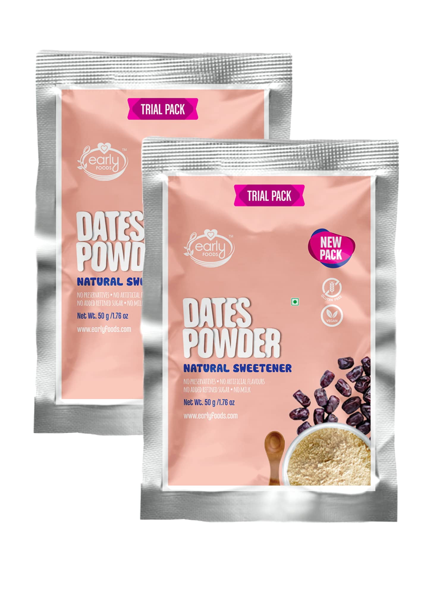 Early Foods Pack Of 2 (Trial Pack) Dry Dates Powder Natural Sweetener 50G X 2Dates Powder