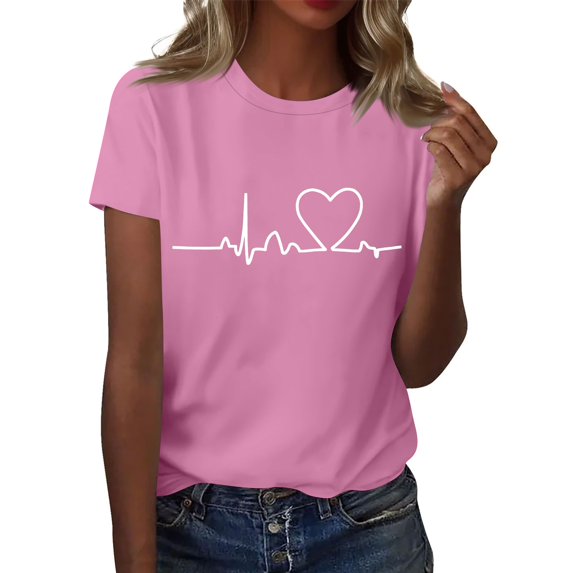 NAMTYQX Blouses for Women Dressy Casual Baggy Stretch Breathable Oversized Print Muster Trendy Scoop Neck Short Sleeve Fall Shirts for Women 2025 Pink Size M