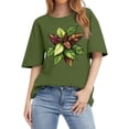 thumbnail image 1 of NAMTYQX Cute Summer Tops for Women Short Sleeve Breathable Print Plus Size Loose Fit Crew Neck Lightweight Fullprint Hawaii Summer Shirts for Women 2025 Army Green Size S, 1 of 5