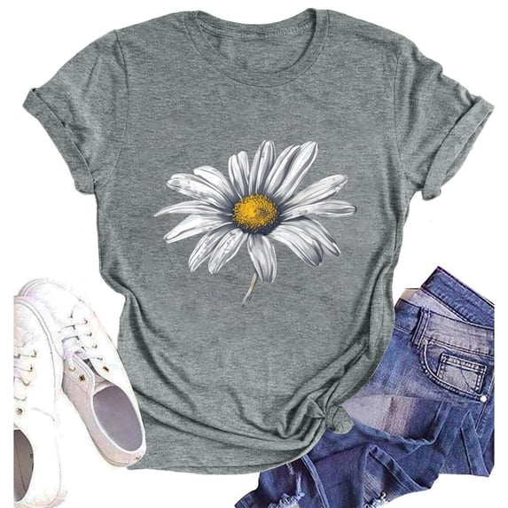 NAMTYQX Cute Tops for Teen Girls Short Sleeve Plus Size Crewneck Bedrucken Relaxed Fit Patterns Hawaiian Soft Lightweight Womens Shirts Dressy Casual Gray Size 2XL