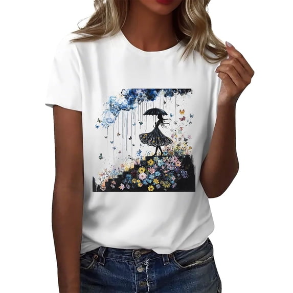 NAMTYQX Cute Tops for Women Short Sleeve Light Printed Casual Soft Plus Size Baggy Scoop Neck Muster Short Sleeve Shirts for Women Multicolor Size XL