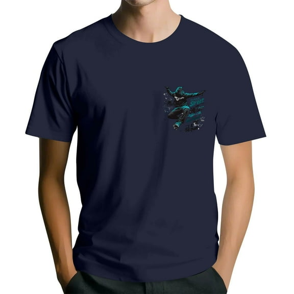 NAMTYQX Men's T-Shirts Lightweight Plus Size Lounge Short Sleeve Patterned Casual Loose Crew Neck Elastic Airoft Summer Tops for Teens Navy Size 2XL