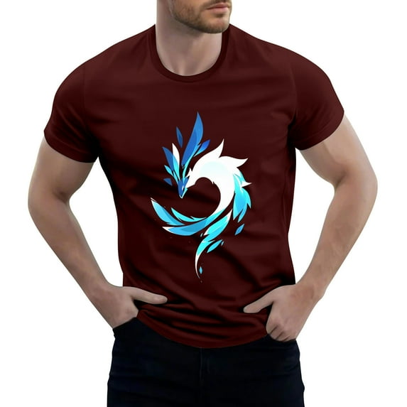 NAMTYQX Mens Graphic T-Shirts Round Neck Casual Short Sleeve Soft Plus Size Boho Patterned Cozy Loose Lightweight True Classic Tees Wine Size 4XL