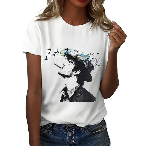 NAMTYQX Shirts for Women Scoop Neck Hawaii Baggys Short Sleeve Grafisches Oversize Graphic Cool Lightweight Summer Tops for Women 2025 Black Size M