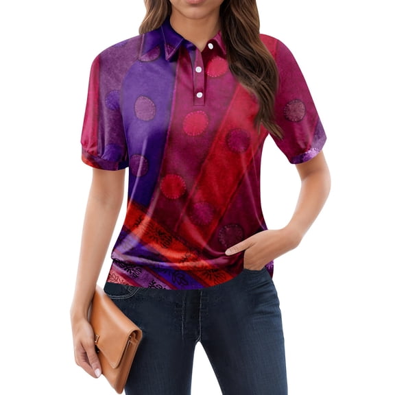 NAMTYQX Sports Tops for Women Uk Casual Short Sleeve Soft Womens Polo Shirts Casual Lapel Purple Size 3XL
