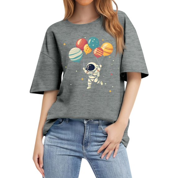 NAMTYQX Summer Shirts for Women Plus Size Relaxed Fit Patterns Short Sleeve Airoft Crewneck Bedrucken Stretch Basic Summer Blouses for Women 2025 Gray Size S