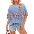 thumbnail image 1 of NAMTYQX Summer Tops for Women 2025 Plus Size Short Sleeve Stylish Light Loose Fitting Round Neck Graphic Cute Casual Royal Blue Size XL, 1 of 5