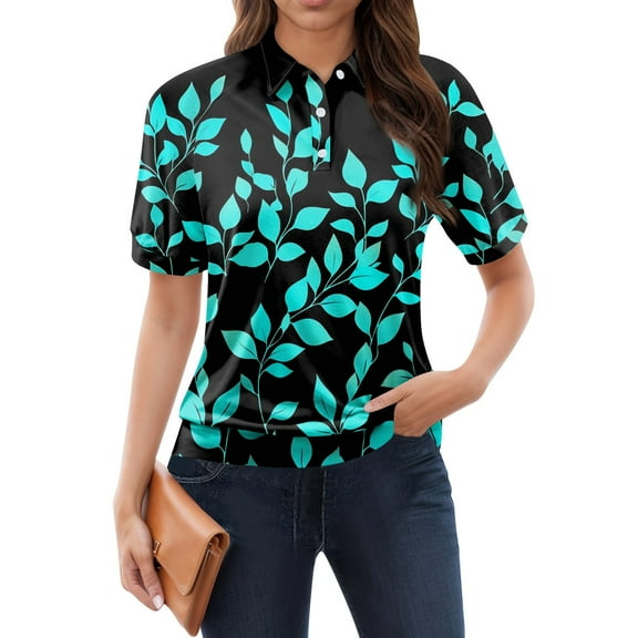 NAMTYQX Summer Tops for Women 2025 Lapel Trendy Lounge Short Sleeve Womens Polo Shirts Soft Cyan Size M