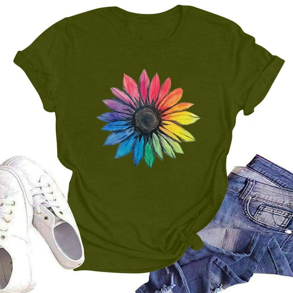 NAMTYQX Tshirts Shirts for Women Graphic Print Baggy Short Sleeve Print Crewneck Oversized Soft Fashion Light Shirts for Teens Girls Army Green Size XL